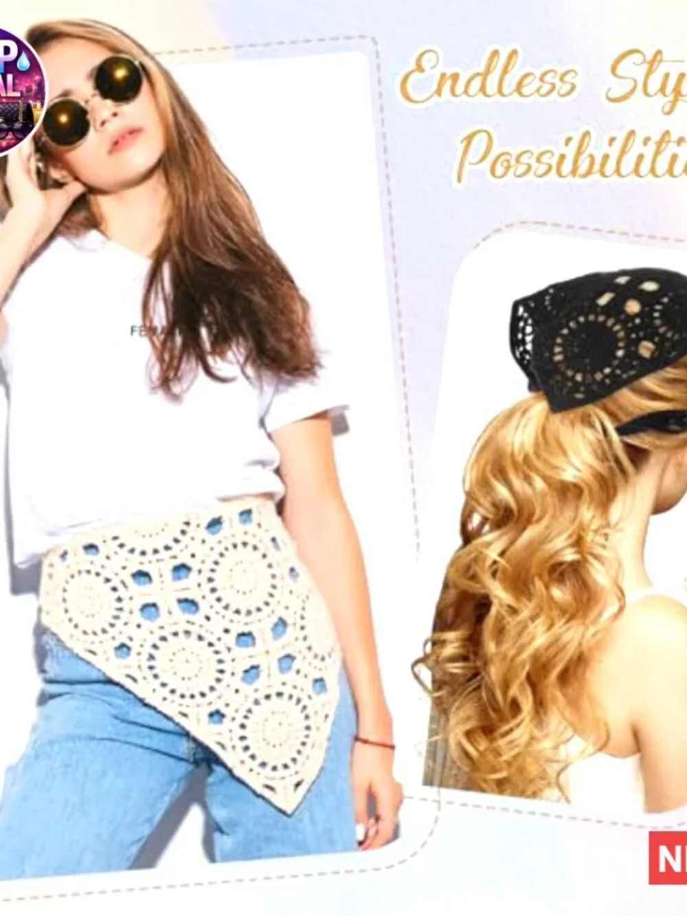Polyester Crochet Bandanas Headband Scarf Vintage Hair Accessories